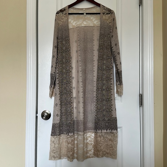 voice of california Sweaters - fairycore white lace rhinestone tan cardigan voice of california size medium